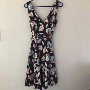 Brown flowered dress.